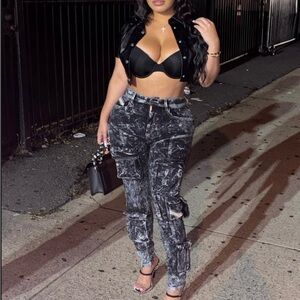 Black Acid Wash Cargo Pants